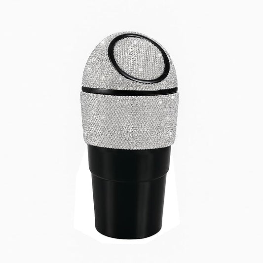 Sakali Bling Car Trash Can with Lid – Diamond Rhinestone Mini Car Garbage Bin for Cup Holder – Sparkly Car Accessory for Women – Small Car Trash Bin for Vehicle Interior