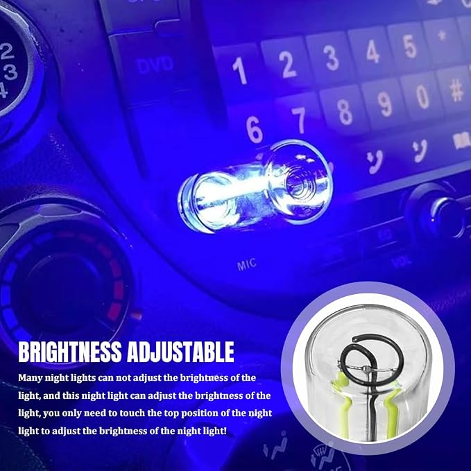 USB LED Car Interior Atmosphere Light, Car USB Night Light, Plug-in Auto Ambient Lighting Retro Lamps, Touch Adjustment LED Automotive Night Lamp Auto Accessories for bedrooms Camping (Blue)