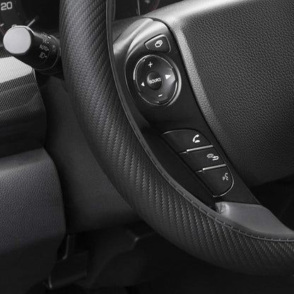 BDK UltraSport Series Steering Wheel Cover-Synthetic Leather Perforated Design & Stitching, All Black Carbon Fiber