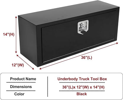 36 Inch Steel Underbody Truck Tool Box with T-Handle Lock, Heavy Duty Contractor Toolbox For Organization And Storage, Job Tool Chest, 36"x 12"x 14" inch Black