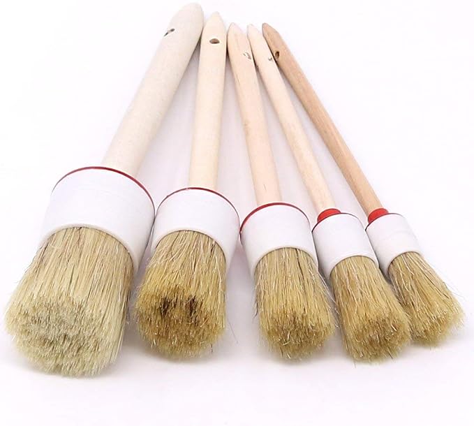 Swpeet 5 Pcs Premium Natural Boar Hair Detail Brush Set, Automotive Detailing Brushes for Cleaning Wheels/Engine/Interior/Emblems/Interior/Exterior/Air Vents