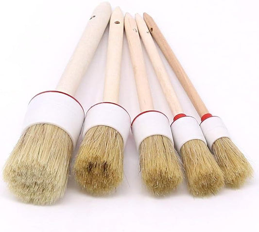 Swpeet 5 Pcs Premium Natural Boar Hair Detail Brush Set, Automotive Detailing Brushes for Cleaning Wheels/Engine/Interior/Emblems/Interior/Exterior/Air Vents