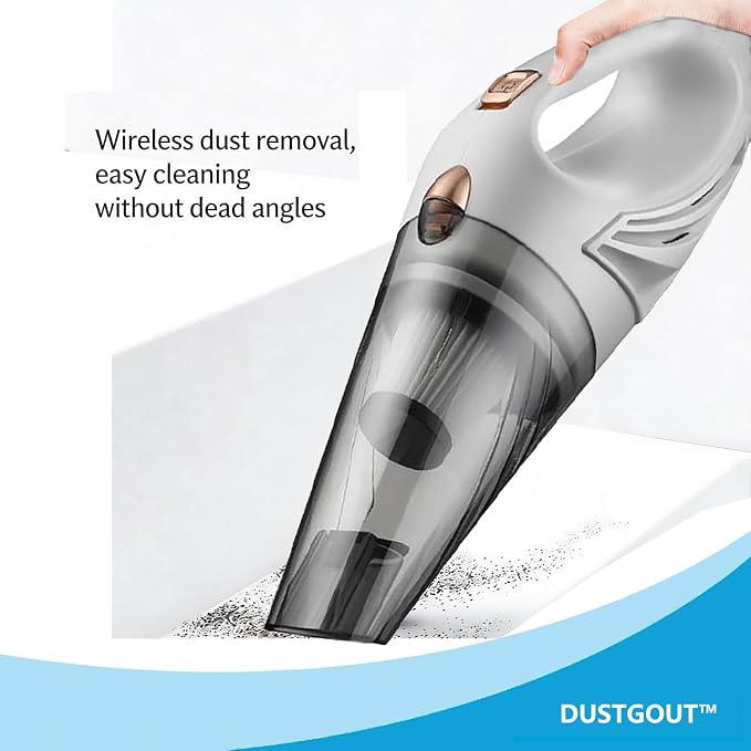 12V Hand Vacuum Cordless Rechargeable, Car Vacuum Portable, Powerful Suction,Long Flat Nozzle with Gaps,Small Handheld Vacuum Cleaner for Car,Office,Home, Pet Cleaning. (White)