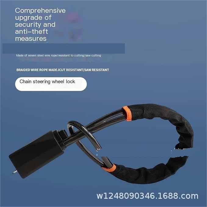 for Car Steering Wheel Lock Steel Cable Rope Extended and Thick Safety Belt Buckle General Automobile Front Anti-Theft(Blue)