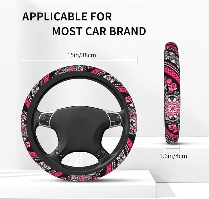 Boho Car Steering Wheel Cover Auto Accessories Universal 15 Inch Non-Slip Neoprene for Women Cute Automotive SUV Van Truck Wheel Protector