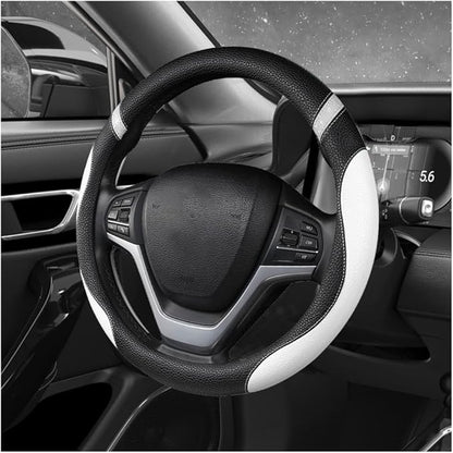 Car Steering Wheel Cover, 15 Inch Premium Leather Breathable Non-Slip Wheels Wrap, Universal Auto Comfortable Steering Wheel Protector for SUV Truck Van, Car Accessories (White)