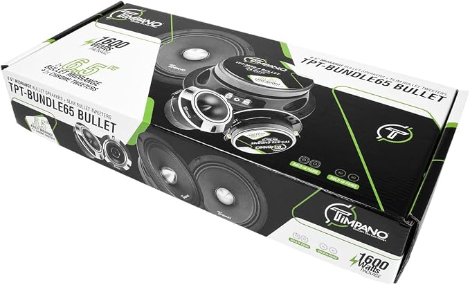 Timpano 1600 Watts Bundle 2X 6.5 Midrange Speakers TPT-MR6-4 Bullet 500 Watts, 4 Ohm + 2X Super Tweeters TPT-ST2 Chrome for Car Audio Systems (2 Speakers, 2 Tweeters)
