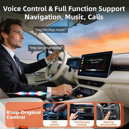 2026 Wireless CarPlay Adapter for iPhone No Audio Lag Auto-Connect Plug and Play Convert Factory Wired to Wireless CarPlay Bluetooth 5.2 and 2.4GHz&5.8GHz Wi-Fi Includes USB and Type C (Orange)