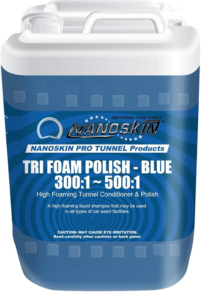 Nanoskin Tri-Foam Polish, Blue – 5 Gallons, 300:1~500:1 Dilution, High-Foaming Conditioner & Polish for Car Wash Tunnels, Automatic Wash Systems, and Foam Cannons