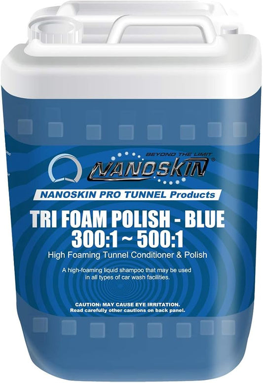 Nanoskin Tri-Foam Polish, Blue – 5 Gallons, 300:1~500:1 Dilution, High-Foaming Conditioner & Polish for Car Wash Tunnels, Automatic Wash Systems, and Foam Cannons