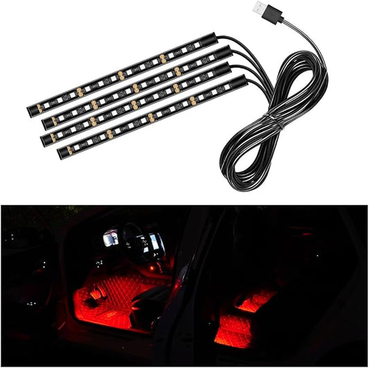 Ohleats Car LED Strip Light, 48 LED RGB Auto Interior Atmosphere Lights, Cigarette Lighter Under Dash Ambient Night Light, Interior Lamp Lighting Kit (Red, USB)
