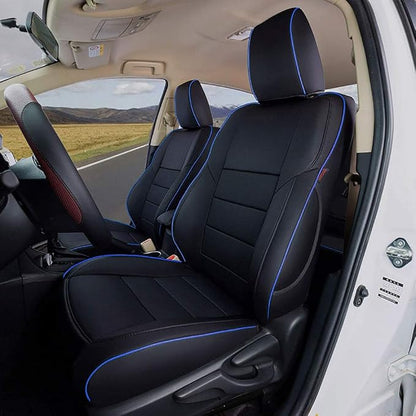 EKR Corolla Seat Covers Custom Fit for Toyota Corolla 2014 2015 2016 2017 2018 2019 L/LE Series Sedan,Leather Car Seat Cover Full Set for SUV-Faux Leather(Black with Blue Trim)