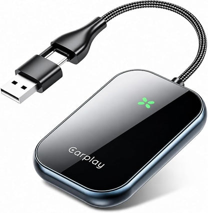 Apple CarPlay Wireless Adapter, Convert Factory Wired CarPlay to Wireless, Bluetooth CarPlay Adapter for iPhone, Auto Connect Plug & Play Supports USB-A & USB-C, Compatible with 2016+ Cars & iOS 10+