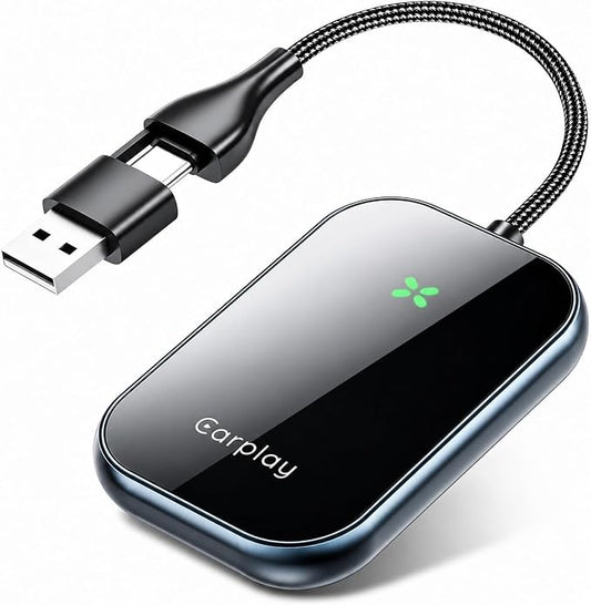 Apple CarPlay Wireless Adapter, Convert Factory Wired CarPlay to Wireless, Bluetooth CarPlay Adapter for iPhone, Auto Connect Plug & Play Supports USB-A & USB-C, Compatible with 2016+ Cars & iOS 10+
