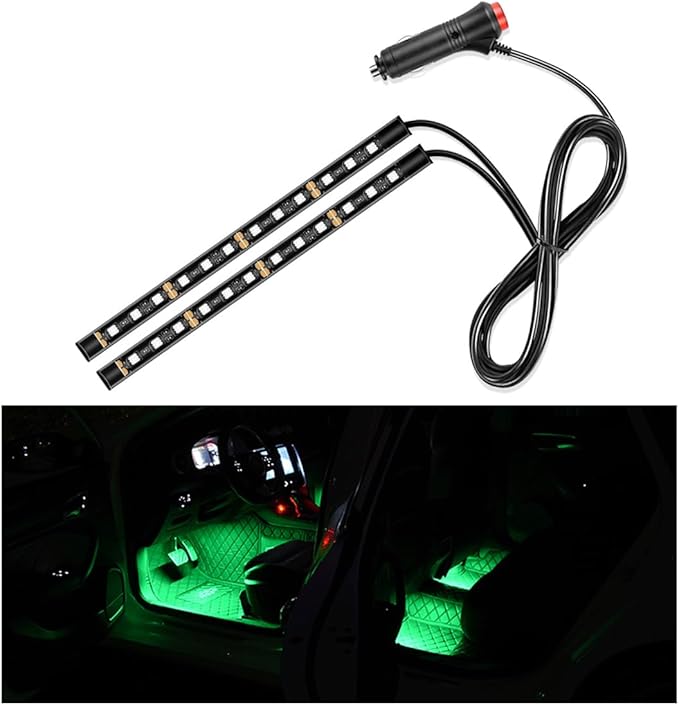 Yourkar Car LED Strip Light, 24 LED Interior Under Dash Atmosphere Lights with Cigarette Lighter, Vehicle Decor Lamp Ambient Night Light Strip Lighting, Universal Car Accessories (Green)