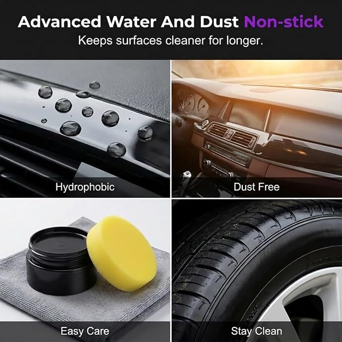 Tire Wax Tire Coating Paste,Long Lasting Car Tire Shine Nourish Cream,Waterproof & UV Protection,Plastic Trim Restorer Black with Sponge Applicator, for Car, Truck, Motorcycle, RV & More (100g-3PC)