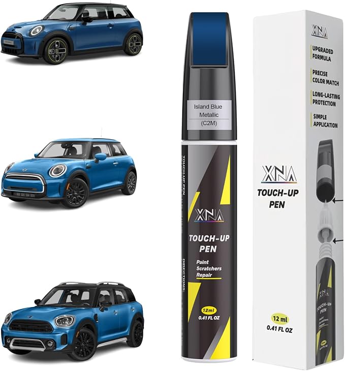 XNA Island Blue Metallic(C2M) for MINI Touch Up Paint, 2 in 1 Car Scratch Remover with Pen Tip and Brush, Exact Color-Matched for Car Paint Scratch Repair, Quick & Easy Fix Chips and Nicks