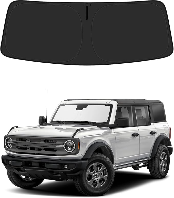 BIBLOZ Car Windshield Sun Shade for Ford Bronco 2021-2025 2026 Accessories Foldable Car Sunshade Front Windshield Sun Visor PET Reflective Material(Not for Bronco Sport)
