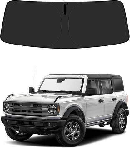 BIBLOZ Car Windshield Sun Shade for Ford Bronco 2021-2025 2026 Accessories Foldable Car Sunshade Front Windshield Sun Visor PET Reflective Material(Not for Bronco Sport)