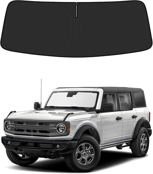 BIBLOZ Car Windshield Sun Shade for Ford Bronco 2021-2025 2026 Accessories Foldable Car Sunshade Front Windshield Sun Visor PET Reflective Material(Not for Bronco Sport)