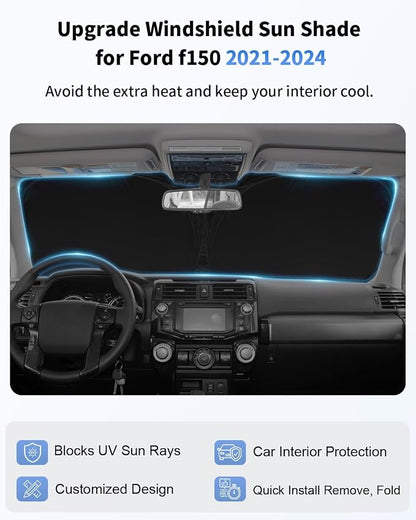 Custom Fit Windshield Sun Shade for Ford F150 2021-2026 (Lariat, Raptor, King Ranch), Blocks UV & Heat, Front Window Sunshade Accessories, Easy Fold & Store Keep Your Car Cooler