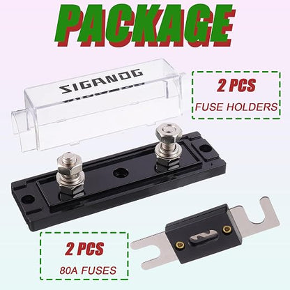 80 Amp ANL Fuse Holder 0/2/4 Gauge Fuse Block with 80A ANL Fuses for Car Audio Truck DIY (2 Pack)