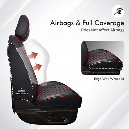 Huidasource Tacoma Seat Covers, Full Coverage Waterproof Truck Seat Cover Fit for Toyota Tacoma 2016-2023 Double & Crew Cab SR, SR5, Limited, TRD Pro, TRD Sport, TRD Off-Road (Front Pair/Black&Red)