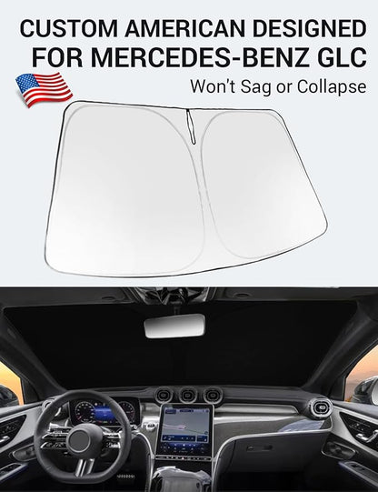 Proadsy 2026 Upgrade Windshield Sun Shade Custom Fit Mercedes-Benz GLC 2023-2025 2026 Foldable Front Sunshade Protector Sun Visor Blocks UV Rays Keep Car Cooler Accessories