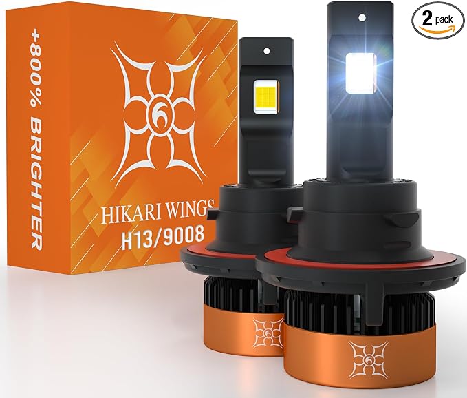 HIKARI WINGS H13/9008 LED Foglight, 50000LM Pure White 6000K LED Bulbs, Plug & Play IP68 Waterproof Pack of 2