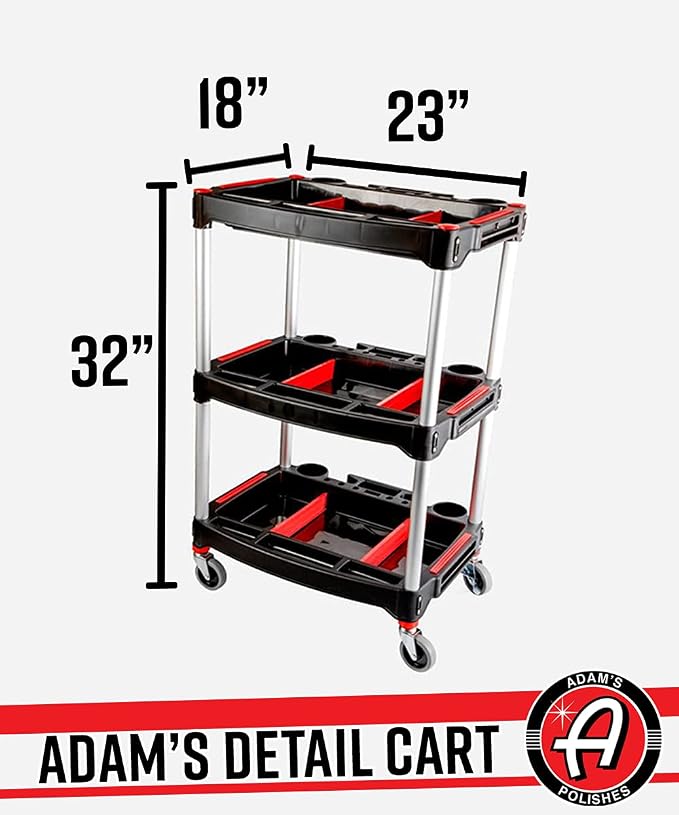 Adam's Polishes Standard Detailing Cart, Custom Mobile Rolling Utility Detailing Tool Cart Organizer for Garage DIY Home Projects, Extra Storage for Mechanics & Detailers During Repairs Car Wash/Wax