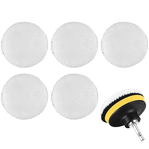 5 Pcs Wool Polishing Buffing Pads, 5 Inch Car Polishing Buffing Wheel with Hook and Loop Back for Drill Buffer Attachment, Car Buffer Polisher Kit for Cars Polish, Waxing, & Compound Cutting