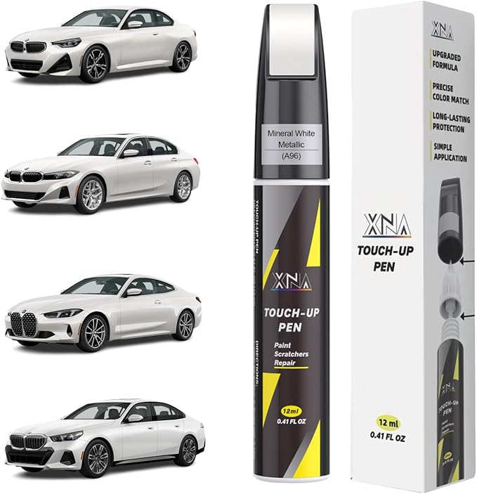 XNA Mineral White Metallic(A96) for BMW Touch Up Paint, Car Scratch Remover for Nicks and Chips Repair, 2-In-1 Quick & Easy Fix Car Scratch Repair Kit with Exact Color-Matched
