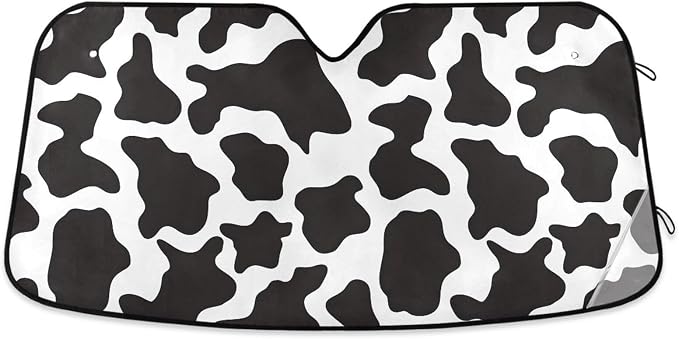 Black and White Cow Print Shade Windshield Sun Shade,Foldable Car Sun Shade for Front Windshield Sunshades Protector Blocks UV Rays Sun Visor Protect and Cool Your Vehicle Interior