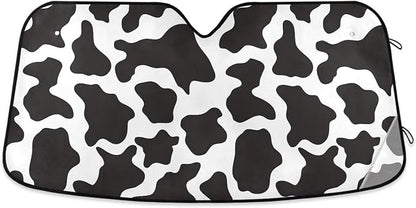 Black and White Cow Print Shade Windshield Sun Shade,Foldable Car Sun Shade for Front Windshield Sunshades Protector Blocks UV Rays Sun Visor Protect and Cool Your Vehicle Interior