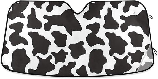 Black and White Cow Print Shade Windshield Sun Shade,Foldable Car Sun Shade for Front Windshield Sunshades Protector Blocks UV Rays Sun Visor Protect and Cool Your Vehicle Interior