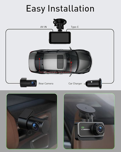 GMAIPOP True 4K Dash Cam Front and Rear with 64GB Card, Wireless WiFi APP Dual Car Camera, Smart Dashcam with AI Night Vision, 24HR Parking Monitor for SUV Truck (Silver)