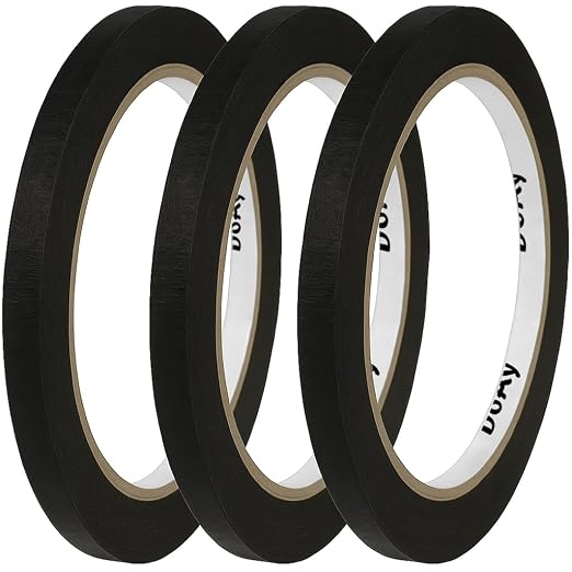 3 Pack Black Painters Tape - Masking Tape 0.25 Inch Wide - Multi-Surface, Smart Adhesion, Indoor & Outdoor - 270FT Total - Paint Tape for DIY, Labeling, Art, Car, General Purpose (#3910)