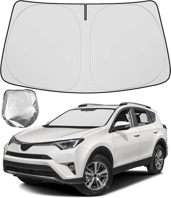 BIBLOZ Windshield Sun Shade for Toyota RAV4 2013-2018, LE, XLE, SE, Adventure, Limited, Platinum Accessories Foldable Car Sunshade Front Window Sun Visor PET Reflective Material Blocks UV Rays