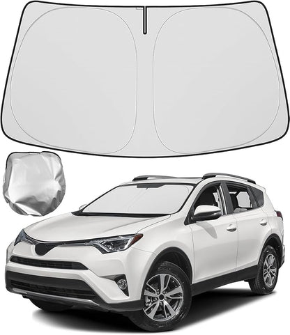 BIBLOZ Windshield Sun Shade for Toyota RAV4 2013-2018, LE, XLE, SE, Adventure, Limited, Platinum Accessories Foldable Car Sunshade Front Window Sun Visor PET Reflective Material Blocks UV Rays