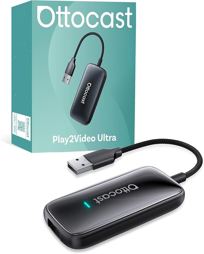 OTTOCAST Play2Video Ultra 2026 Wireless CarPlay Adapter for Car, AI Box for OEM Wired CarPlay, Dual WiFi Auto-Connect Plug & Play Bluetooth 5.4