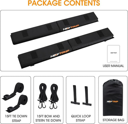 HEYTRIP Roof Rack Pads 30" Aero Crossbar Pads for Kayak/Surfboard/SUP/Canoe with 15FT Tie-Down Straps and Storage Bag