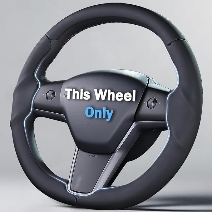 Steering Wheel Cover for 2017-2023 Tesla Model 3 2020-2024 Tesla Model Y, Leather Steering Wheel Cover for Tesla Model 3/Y Accessories, Black