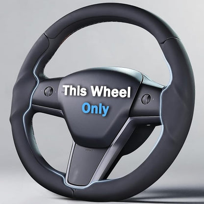 Steering Wheel Cover for 2017-2023 Tesla Model 3 2020-2024 Tesla Model Y, Leather Steering Wheel Cover for Tesla Model 3/Y Accessories, Black