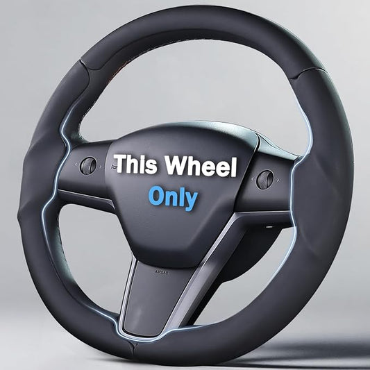 Steering Wheel Cover for 2017-2023 Tesla Model 3 2020-2024 Tesla Model Y, Leather Steering Wheel Cover for Tesla Model 3/Y Accessories, Black