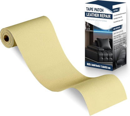 Zenyao Leather Repair Patch Tape - Self Adhesive Leather Repair Kit for Car Seat Furniture, Heavy Duty Vinyl Repair Patch for Couch Sofa, Waterproof Fix for Tears, 3x60 Inch Roll, White Khaki