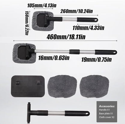 Windshield Window Cleaner Tool, Windshied Car Window Cleaner with Extendable Handle, Car Glass Cleaning Brush with Reusable Microfiber Pads(1 Set)