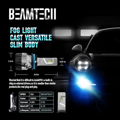 BEAMTECH 9005 H11 Fog Light Bulbs, 6500K Fog Light or Off Road Light