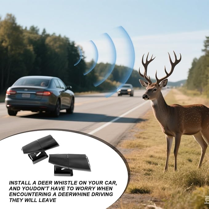 Car Deer Whistles, 4PCS Vehicle Deer Warning Devices with Adhesive Tapes, Automotive Horn Sensor Animal Repellent Alert Accessories, Universal for SUV Truck Motorcycles (Black)