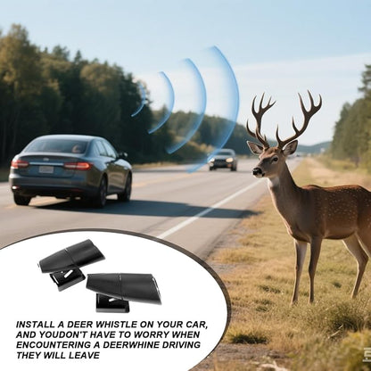 Car Deer Whistles, 4PCS Vehicle Deer Warning Devices with Adhesive Tapes, Automotive Horn Sensor Animal Repellent Alert Accessories, Universal for SUV Truck Motorcycles (Black)