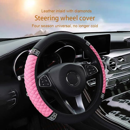 Microfiber Leather Steering Wheel Cover with Anti-Slip Lining Universal Car Accessory for Steering Wheel with a Diameter of 14.5-15 inch (Pink)